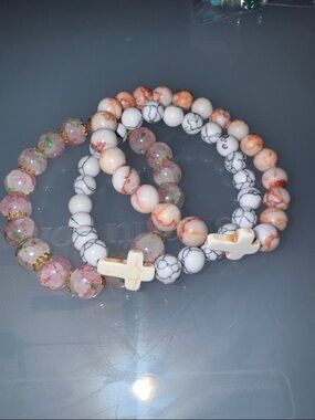 Faith Inspired Pink & Peach Beaded Bracelet Set